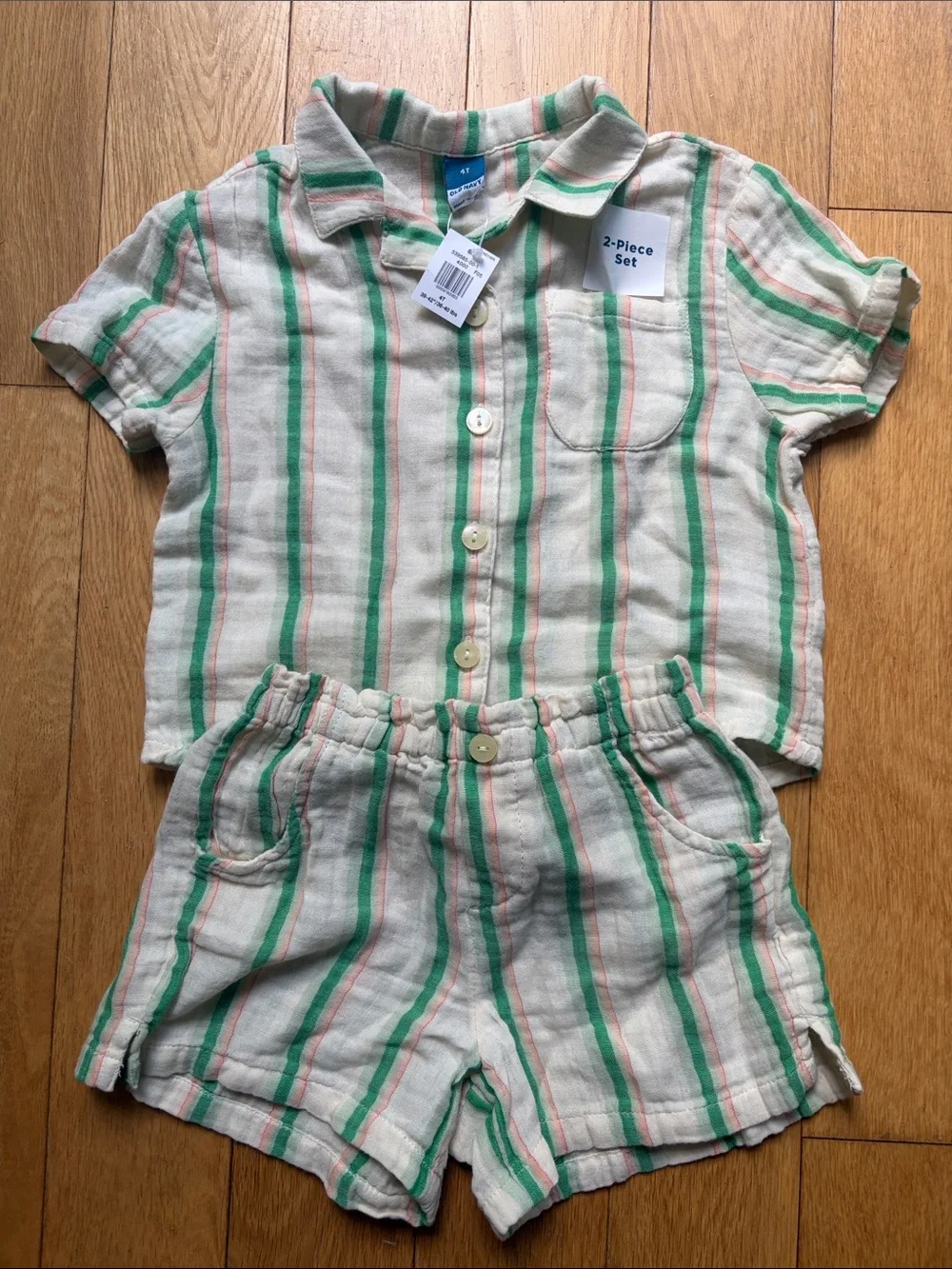 NWT🍑Old Navy 2-Piece Striped Pajama Set - Green & Peach Stripes